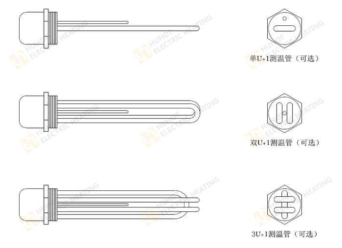 絲扣法蘭式電熱管結構示意圖